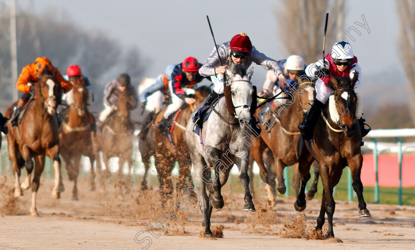 Fenjal-0002 
 FENJAL (left, Luke Morris) beats SINGE DU NORD (right) in The Ladbrokes Home Of The Odds Boost Nursery
Southwell 11 Dec 2018 - Pic Steven Cargill / Racingfotos.com