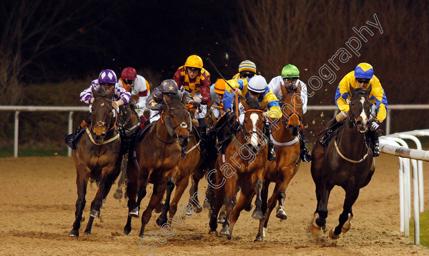 Beatbybeatbybeat-0001 
 (L to R) SEAFORTH (Finley Marsh), BELL HEATHER (Ben Curtis), ALL RIGHT (Luke Morris) and FIVEHUNDREDMILES (Stevie Donohoe) around the home turn in the Play 4 To Score At Betway Handicap Div2 won by BEATBYBEATBYBEAT (yellow cap, Cam Hardie behind leaders)
Wolverhampton 21 Feb 2020 - Pic Steven Cargill / Racingfotos.com