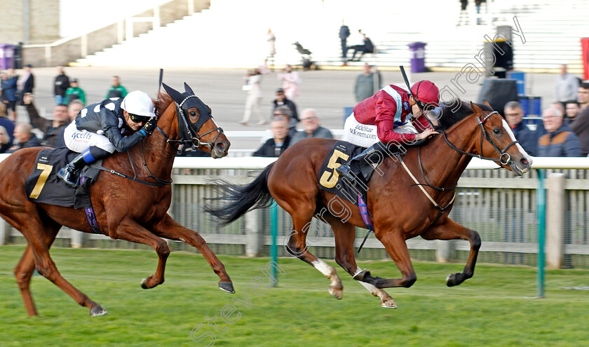 High-Point-0002 
 HIGH POINT (George Downing) beats MONTEROSA (left) in The British EBF Ruby Anniversary Nursery
Newmarket 25 Oct 2023 - Pic Steven Cargill / Racingfotos.com