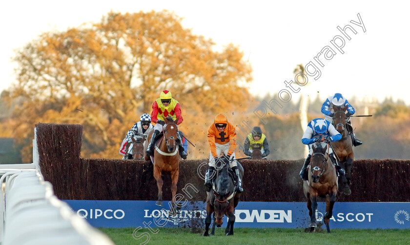 Boothill-0013 
 BOOTHILL (right, Jonathan Burke) wins The Jim Barry Wines Hurst Park Handicap Chase as SAINT SEGAL (David Noonan) falls at the last - all ok.
Ascot 25 Nov 2023 - Pic Steven Cargill / Racingfotos.com