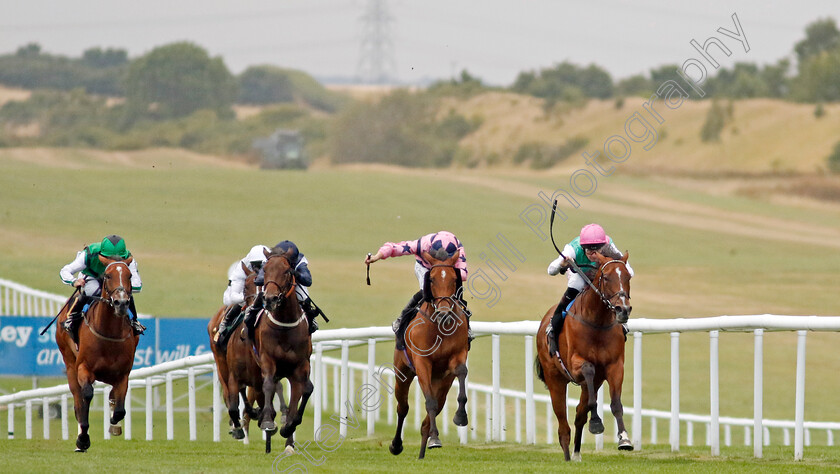 Laurel-0001 
 LAUREL (Robert Havlin) beats MASHAAER (2nd right) MIDNIGHT MOLL (2nd left) and LADY LOULOU (left) in The Join Racing TV Fillies Novice Stakes
Newmarket 29 Jul 2022 - Pic Steven Cargill / Racingfotos.com