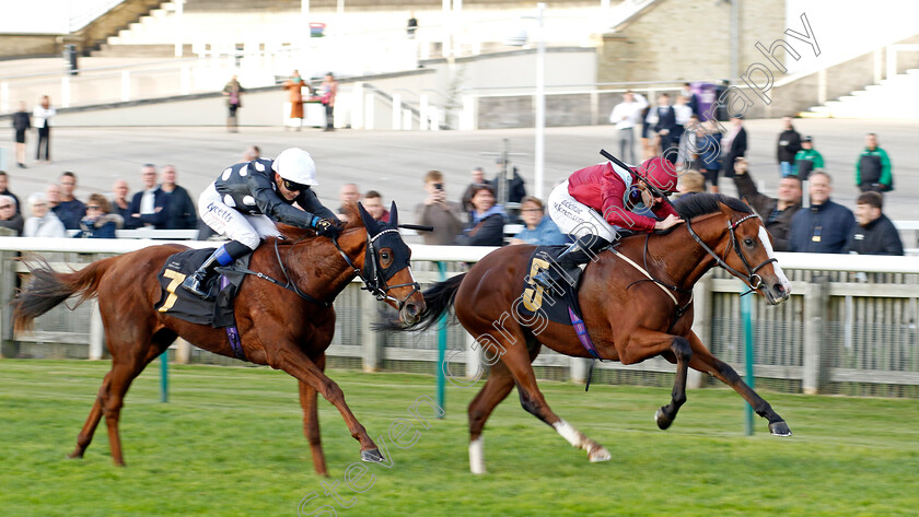 High-Point-0004 
 HIGH POINT (George Downing) beats MONTEROSA (left) in The British EBF Ruby Anniversary Nursery
Newmarket 25 Oct 2023 - Pic Steven Cargill / Racingfotos.com