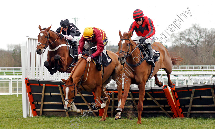 Midnight-River-0003 
 MIDNIGHT RIVER (right, Harry Skelton) beats ONE TRUE KING (centre) and GALLYHILL (left) in The greatbritishstallionshowcase.co.uk Novices Hurdle
Ascot 20 Feb 2021 - Pic Steven Cargill / Racingfotos.com