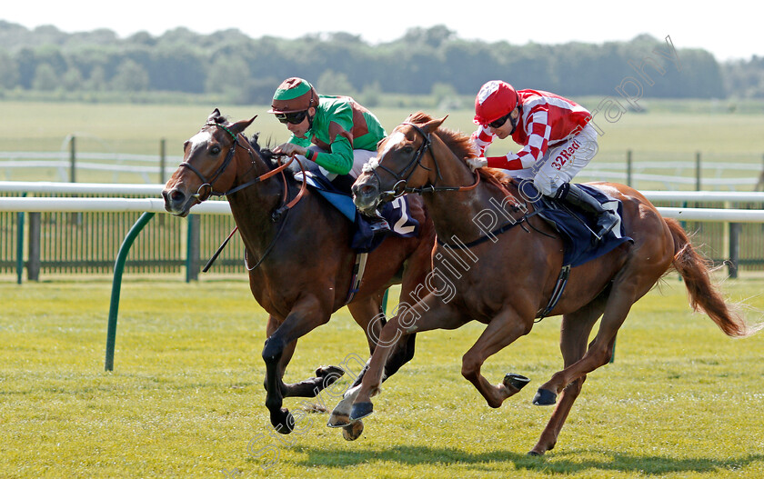 Saluti-0003 
 SALUTI (left, Kieran Shoemark) beats SPUN GOLD (right) in The Chemtest Environmental Laboratories Handicap Newmarket 18 May 2018 - Pic Steven Cargill / Racingfotos.com