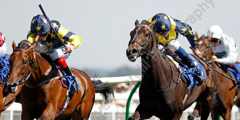 Peace-Of-Mine-0005 
 PEACE OF MINE (right, William Buick) beats CREME CHANTILLY (left) in The Byerley Stud British EBF Restricted Maiden Stakes
Salisbury 11 Aug 2022 - Pic Steven Cargill / Racingfotos.com