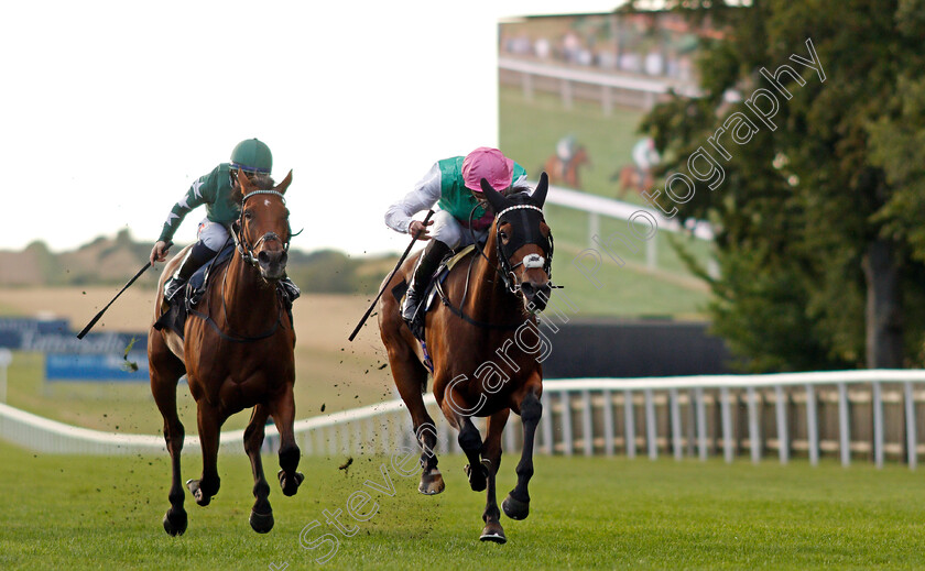 Brunnera-0002 
 BRUNNERA (right, James Doyle) beats PRINCESS NADIA (left) in The Rich Energy Two Drinks One Taste Fillies Handicap
Newmarket 6 Aug 2021 - Pic Steven Cargill / Racingfotos.com