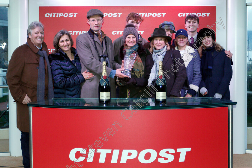 Aaron-Lad-0005 
 Presentation to the Off The Clock Partners for The Citipost Handicap Hurdle won by AARON LAD
Cheltenham 14 Dec 2018 - Pic Steven Cargill / Racingfotos.com