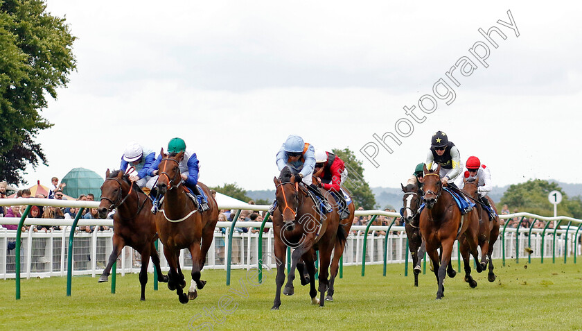 An-Outlaw s-Grace-0005 
 AN OUTLAW'S GRACE (centre, Sean Levey) beats AYSGARTH (2nd left) in The Byerley Stud Peter & Virginia Walwyn Memorial British EBF Novice Stakes
Salisbury 16 Jun 2024 - pic Steven Cargill / Racingfotos.com