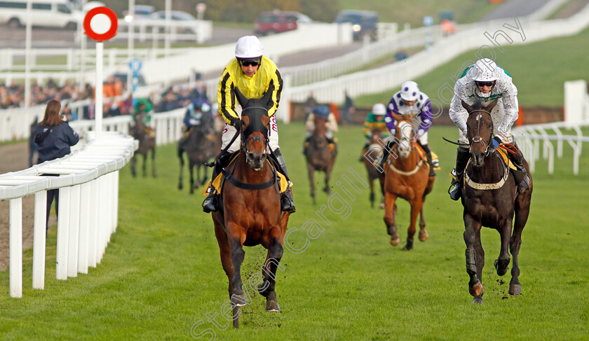 Allmankind-0010 
 ALLMANKIND (left, Harry Skelton) beats BOTOX HAS (right) in The JCB Triumph Trial Juvenile Hurdle
Cheltenham 16 Nov 2019 - Pic Steven Cargill / Racingfotos.com