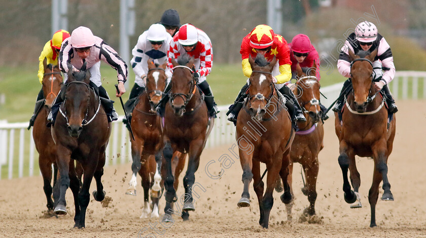 Kingdom-Come-0001 
 KINGDOM COME (2nd right, Rossa Ryan) beats FINAL VOYAGE (left) in The Betmgm Lincoln Trial Handicap
Wolverhampton 9 Mar 2024 - Pic Steven Cargill / Racingfotos.com