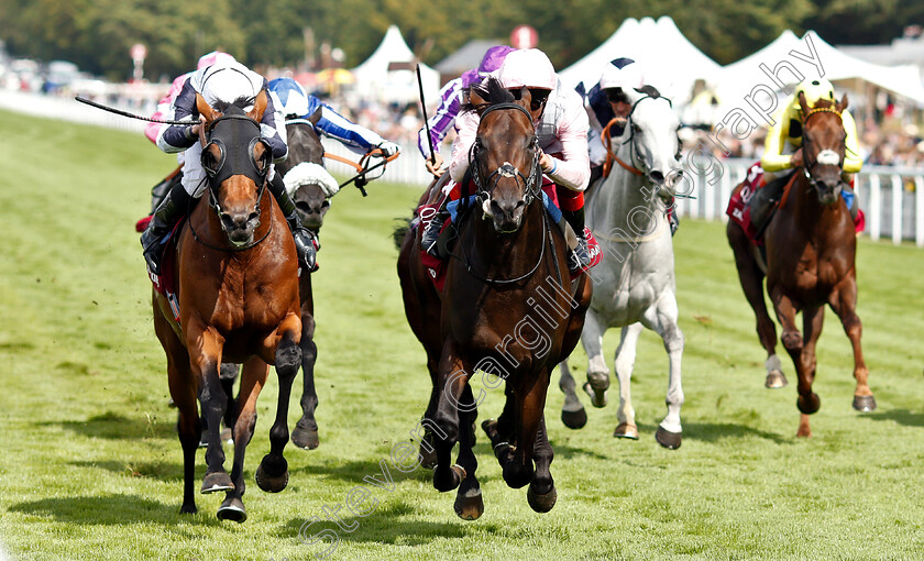 Too-Darn-Hot-0006 
 TOO DARN HOT (centre, Frankie Dettori) beats CIRCUS MAXIMUS (left) in The Qatar Sussex Stakes
Goodwood 31 Jul 2019 - Pic Steven Cargill / Racingfotos.com