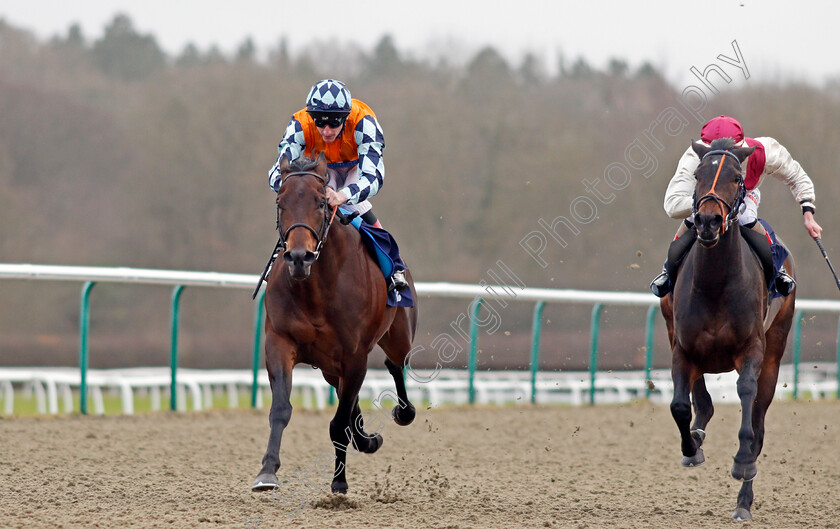 Colourful-Career-0004 
 COLOURFUL CAREER (left, Adam Kirby) beats RELEVANT (right) in The Betway Maiden Stakes Lingfield 30 Dec 2017 - Pic Steven Cargill / Racingfotos.com