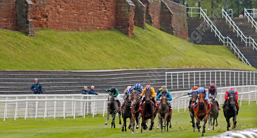 Ziggy s-Phoenix-0005 
 ZIGGY'S PHOENIX (pale blue, right, Ryan Moore) wins The CAA Stellar Lily Agnes Conditions Stakes
Chester 10 May 2023 - Pic Steven Cargill / Racingfotos.com