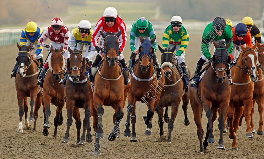 Eljaddaaf-0004 
 ELJADDAAF (red, Robert Winston) beats MICKEY (right) in The Play Starburst Slot At sunbets.co.uk/vegas Handicap Lingfield 23 Feb 2018 - Pic Steven Cargill / Racingfotos.com