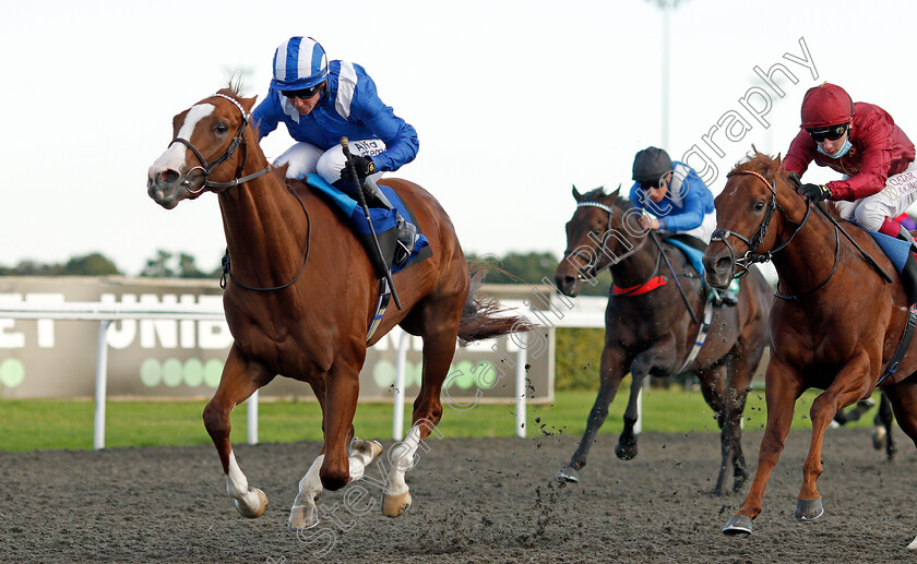 Bayraq-0004 
 BAYRAQ (Jim Crowley) beats MILLENNIAL MOON (right) in The Unibet / British Stallion Studs EBF Novice Stakes
Kempton 6 Oct 2021 - Pic Steven Cargill / Racingfotos.com