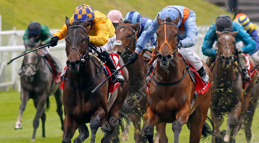 Ziggy s-Phoenix-0002 
 ZIGGY'S PHOENIX (right, Ryan Moore) beats BALON D'OR (left) in The CAA Stellar Lily Agnes Conditions Stakes
Chester 10 May 2023 - Pic Steven Cargill / Racingfotos.com