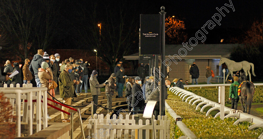 Kempton-0001 
 Punters back on the racetrack, looking at horses in the paddock
Kempton 2 Dec 2020 - Pic Steven Cargill / Racingfotos.com