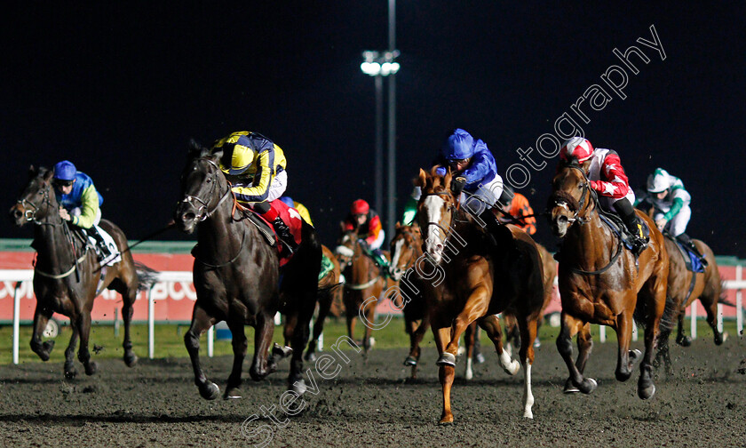 Come-On-Come-On-0003 
 COME ON COME ON (left, Adam Kirby) beats WARBURTON (centre) and INTENSE PLEASURE (right) in The Better Odds With Matchbook Novice Stakes Div2 Kempton 21 Mar 2018 - Pic Steven Cargill / Racingfotos.com