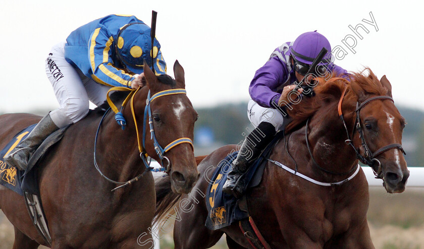 Toutatix-0002 
 TOUTATIX (left, Ulrika Holmquist) beats AL MOUNTEZE MONLAU (right) in The Lill Sham Cup for purebred Arabians
Bro Park, Sweden 21 Sep 2018 - Pic Steven Cargill / Racingfotos.com