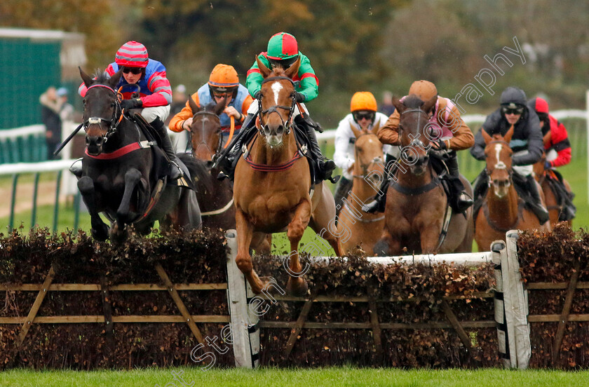 El-Saviour-0002 
 EL SAVIOUR (centre, Tom Cannon) beats MYFANWY'S MAGIC (left, Harry Atkins) in The Denis O'Connell Memorial National Hunt Novices Hurdle
Warwick 22 Nov 2023 - Pic Steven Cargill / Racingfotos.com