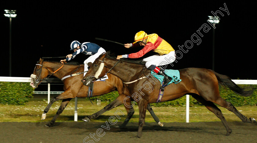 Spice-War-0004 
 SPICE WAR (left, Thomas Greatrex) beats IT'S HOW WE ROLL (right) in The Matchbook Best Bets Handicap 
Kempton 3 Sep 2019 - Pic Steven Cargill / Racingfotos.com