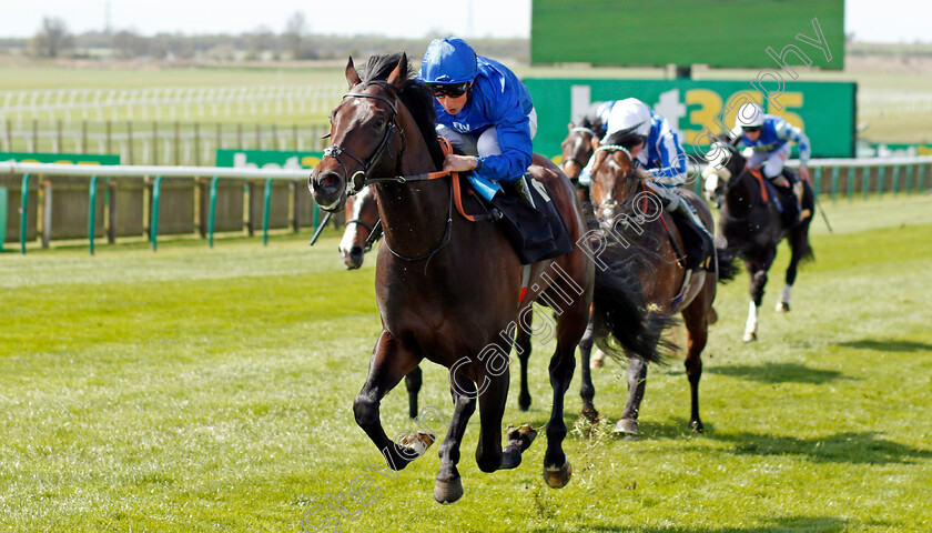 Aurum-0002 
 AURUM (William Buick) wins The Alex Scott Maiden Stakes Div1 Newmarket 17 Apr 2018 - Pic Steven Cargill / Racingfotos.com