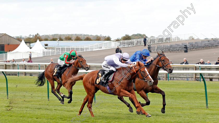 Mascat-0004 
 MASCAT (Harry Bentley) beats DISCOVERY ISLAND (farside) and KARIBANA (left) in The Heath Court Hotel British EBF Maiden Stakes
Newmarket 26 Sep 2019 - Pic Steven Cargill / Racingfotos.com