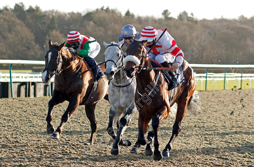 Aberama-Gold-0004 
 ABERAMA GOLD (right, Shane Gray) beats BRIAN THE SNAIL (centre) and LOMU (left) in The Heed Your Hunch At Betway Handicap
Lingfield 19 Dec 2020 - Pic Steven Cargill / Racingfotos.com