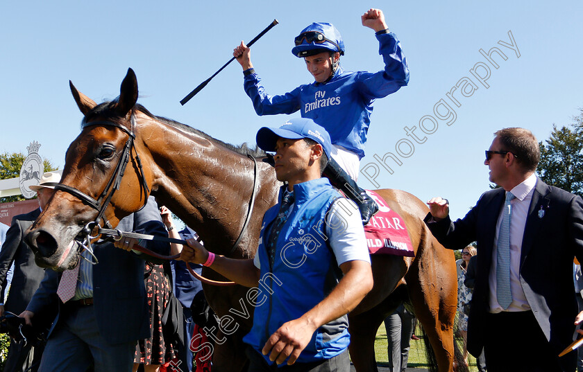 Wild-Illusion-0010 
 WILD ILLUSION (William Buick) with Charlie Appleby after The Qatar Nassau Stakes
Goodwood 2 Aug 2018 - Pic Steven Cargill / Racingfotos.com