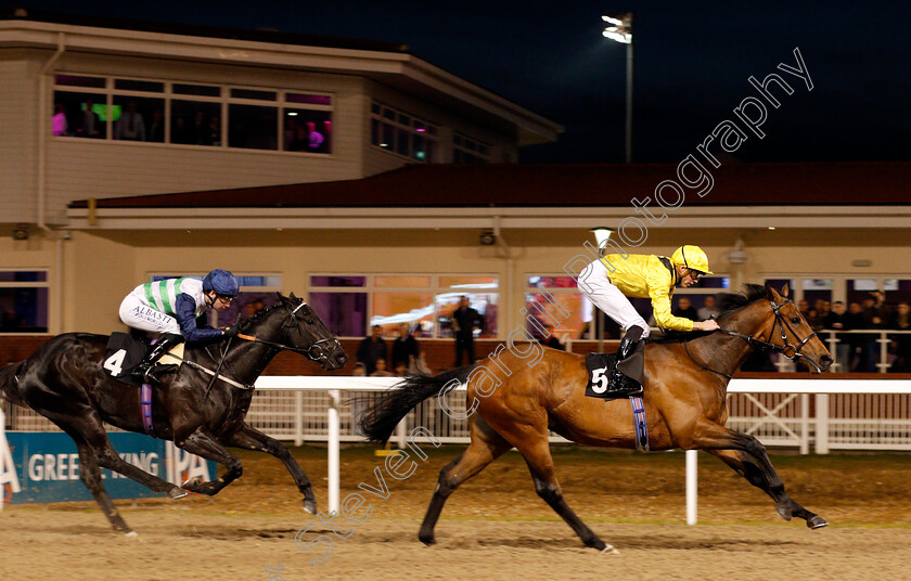 Mosalim-0005 
 MOSALIM (James Doyle) beats LORD VETINARI (left) in The toteswinger Two In The First Three Novice Median Auction Stakes Chelmsford 6 Apr 2018 - Pic Steven Cargill / Racingfotos.com