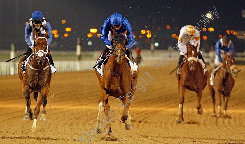 Comicas-0006 
 COMICAS (William Buick) wins The Dubawi Stakes Meydan 18 Jan 2018 - Pic Steven Cargill / Racingfotos.com