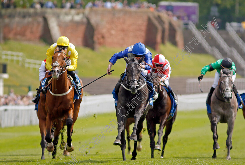 Outgate-0003 
 OUTGATE (centre, Ryan Moore) beats KOY KOY (left) in The Deepbridge Handicap
Chester 5 May 2022 - Pic Steven Cargill / Racingfotos.com