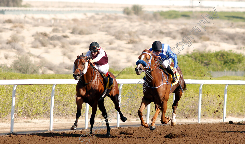 Pinter-0001 
 PINTER (left, Antonio Fresu) beats KIDD MALIBU (right) in The Al Shafar Investement LLC Handicap 
Jebel Ali 11 Jan 2019 - Pic Steven Cargill / Racingfotos.com