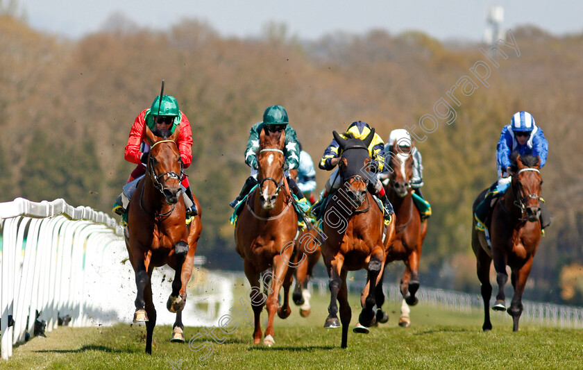 Waldkonig-0004 
 WALDKONIG (left, Frankie Dettori) beats DESERT ENCOUNTER (centre) in The bet365 Gordon Richards Stakes
Sandown 23 Apr 2021 - Pic Steven Cargill / Racingfotos.com