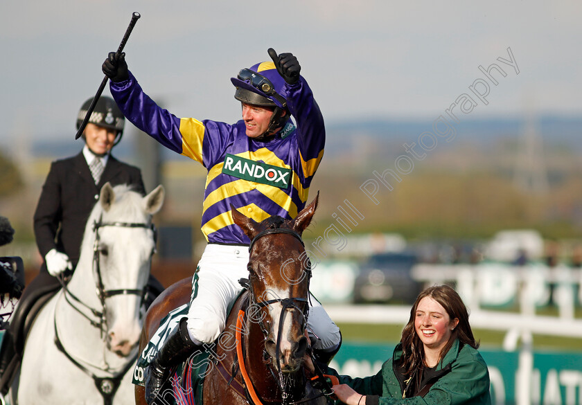 Corach-Rambler-0018 
 CORACH RAMBLER (Derek Fox) winner of The Randox Grand National
Aintree 15 Apr 2023 - Pic Steven Cargill / Racingfotos.com