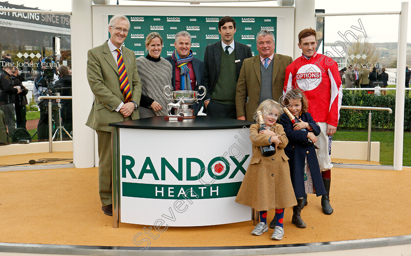 Foxtail-Hill-0009 
 Presentation to Nigel Twiston-Davies, Sam Twiston-Davies and owners for The Randox Health Handicap Chase won by FOXTAIL HILL Cheltenham 28 Oct 2017 - Pic Steven Cargill / Racingfotos.com