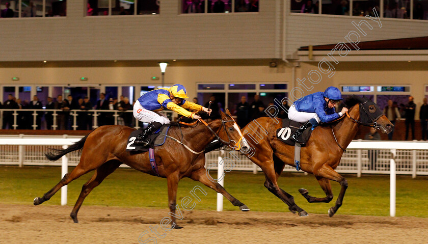 Flora-Sandes-0002 
 FLORA SANDES (William Buick) beats BUBBLE AND SQUEAK (left) in The totescoop6 Three Ways To Win Fillies Novice Stakes Chelmsford 16 Nov 2017 - Pic Steven Cargill / Racingfotos.com