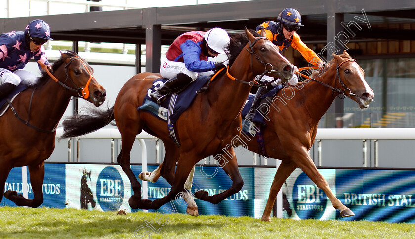 Mercurial-0002 
 MERCURIAL (centre, Hayley Turner) beats RUSSELLINTHEBUSHES (right) and ZOLTAN STAR (left) in The British Stallion Studs EBF Maiden Stakes
Chester 6 May 2021 - Pic Steven Cargill / Racingfotos.com