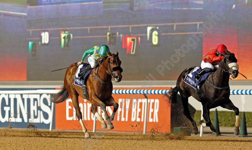 Commanding-0001 
 COMMANDING (left, Richard Mullen) beats AL MODAYAR (right) in The UAE 2000 Guineas Trial
Meydan 9 Jan 2020 - Pic Steven Cargill / Racingfotos.com