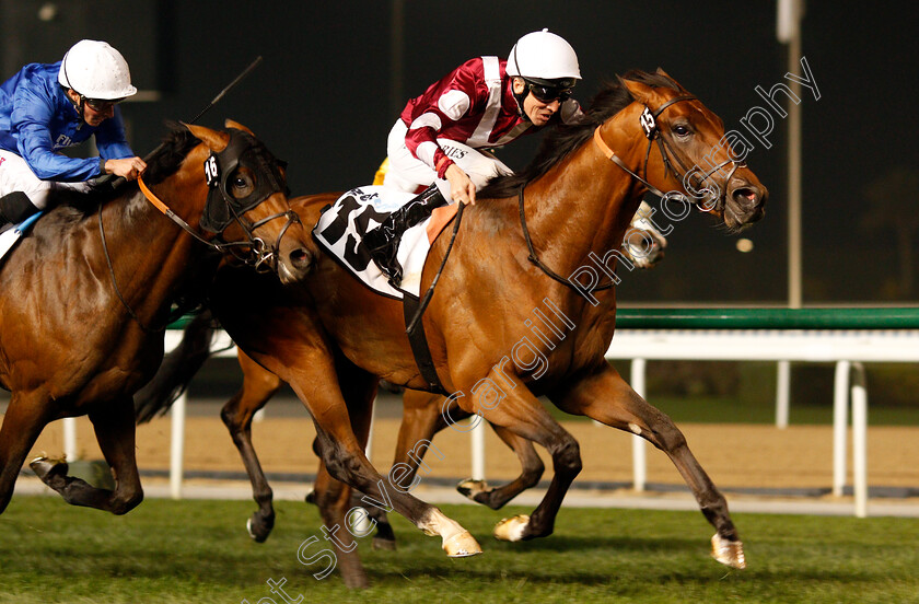 Wasim-0006 
 WASIM (Adrie De Vries) beats ZAMAN (left) in The Meydan Classic Trial Meydan 8 Feb 2018 - Pic Steven Cargill / Racingfotos.com