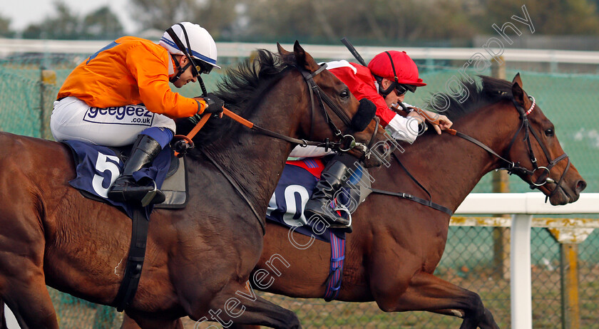 Prydwen-0003 
 PRYDWEN (left, Marco Ghiani) beats ROGUE POWER (right) in The Cazoo Search Drive Smile Handicap
Yarmouth 19 Oct 2021 - Pic Steven Cargill / Racingfotos.com