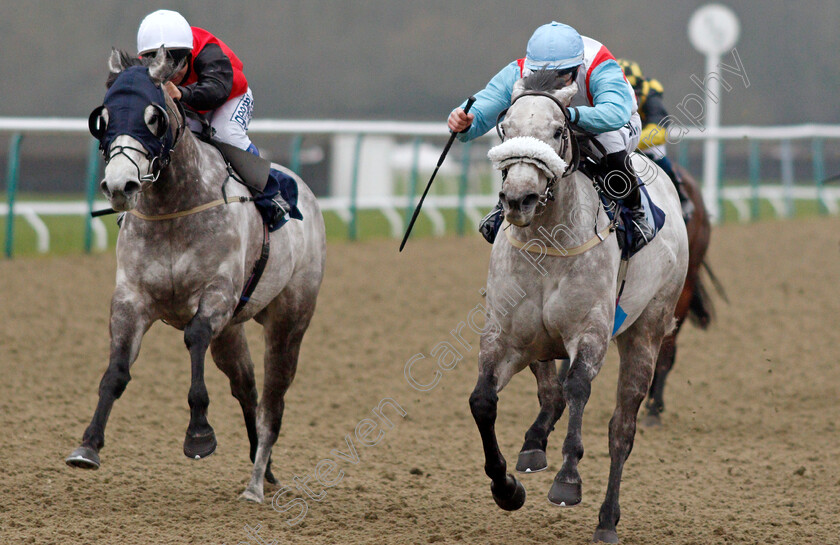 Theygreyvtrain-0006 
 THEGREYVTRAIN (right, Richard Kingscote) beats LORNA COLE (left) in The Betway Classified Stakes
Lingfield 25 Jan 2022 - Pic Steven Cargill / Racingfotos.com