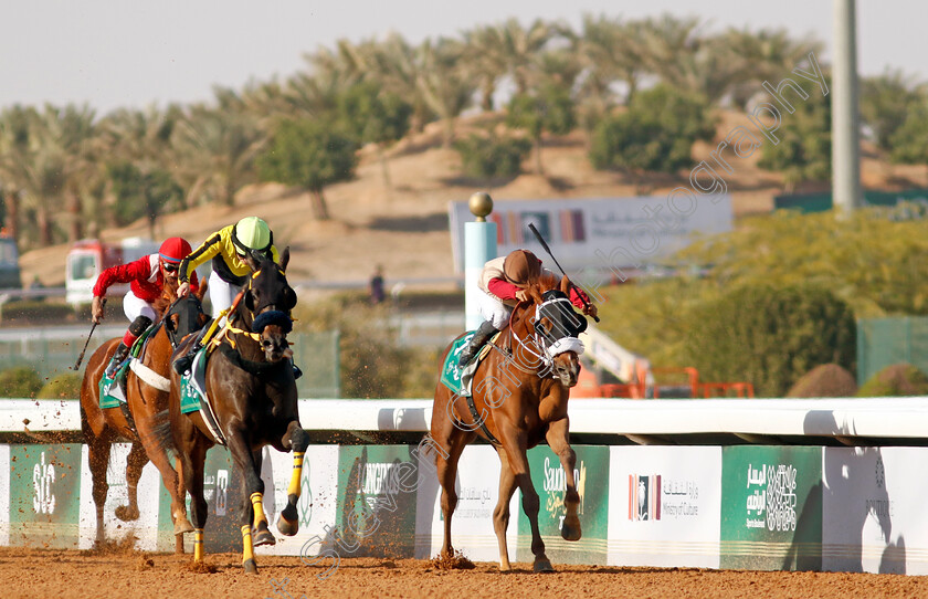 Wajaab-0003 
 WAJAAB (right, Luis Saez) beats NAJM ALENAYA (centre, Joanna Mason) in The International Jockey Challenge R1
King Abdulziz Racecourse, Kingdom of Saudi Arabia, 24 Feb 2023 - Pic Steven Cargill / Racingfotos.com