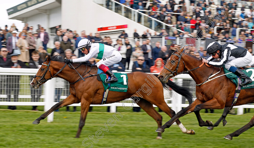 Epictetus-0001 
 EPICTETUS (Frankie Dettori) beats HADRIANUS (right) in The Weatherbys Digital Solutions Blue Riband Trial
Epsom 25 Apr 2023 - Pic Steven Cargill / Racingfotos.com