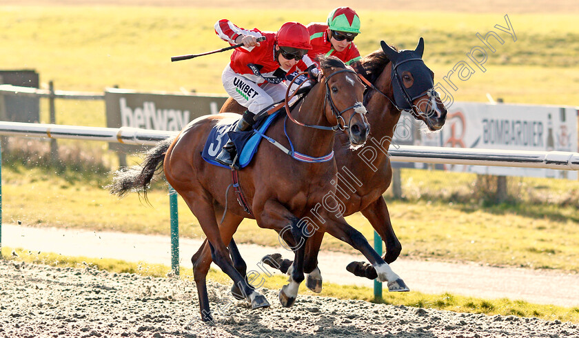 Toro-Dorado-0003 
 TORO DORADO (left, Luke Morris) beats FLYING DRAGON (right) in The Bombardier Golden Beer Handicap
Lingfield 8 Feb 2020 - Pic Steven Cargill / Racingfotos.com