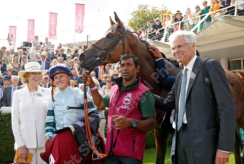 Quickthorn-0015 
 QUICKTHORN (Tom Marquand) with Hughie Morrison after The Al Shaqab Goodwood Cup
Goodwood 1 Aug 2023 - Pic Steven Cargill / Racingfotos.com