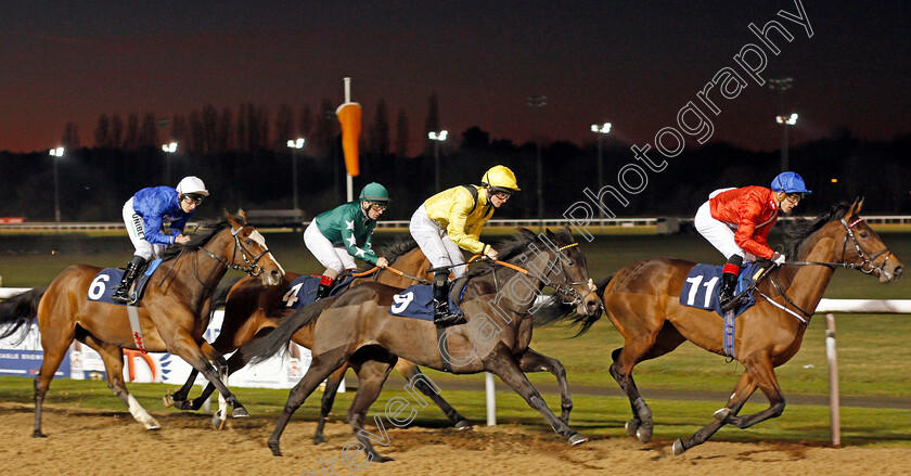 Endless-Echoes-0002 
 ENDLESS ECHOES (left, Luke Morris) tracks RIDESON (yellow) and VEGA'S ANGEL (leading) on her way to winning The Ladbrokes Home Of The Odds Boost Fillies Novice Stakes
Wolverhampton 20 Jan 2020 - Pic Steven Cargill / Racingfotos.com