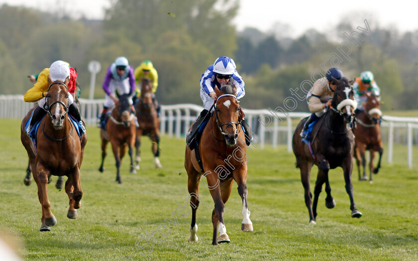 Kitsune-Power-0005 
 KITSUNE POWER (centre, Ray Dawson) beats MANHATTANVILLE (left) in The Caffrey's Irish Ale Handicap
Leicester 23 Apr 2022 - Pic Steven Cargill / Racingfotos.com