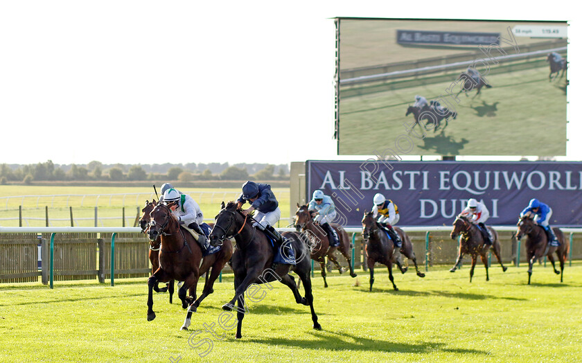 Accumulate-0004 
 ACCUMULATE (Ryan Moore) beats AL SHABAB STORM (left) in The Al Basti Equiworld Dubai British EBF Confined Maiden Stakes Div1
Newmarket 29 Sep 2023 - Pic Steven Cargill / Racingfotos.com