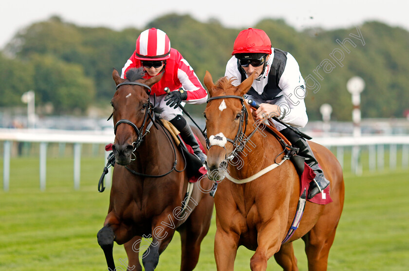 Leitzel-0001 
 LEITZEL (right, Daniel Tudhope) beats DOUBLE MARCH (left) in The British Stallion Studs EBF Fillies Novice Stakes
Haydock 2 Sep 2022 - Pic Steven Cargill / Racingfotos.com